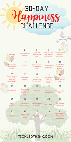 30 Day Personal Development Challenge, 30 Days Happiness Challenge, How To Increase Self Worth, Better Me Challenge, Positive Challenge, Happy Activities, 30 Day Happiness Challenge, Happy Challenge, Healthy Challenge