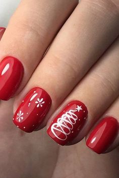 Small Snowflakes, Red Nail Art Designs, Red Nail Art, Red Christmas Nails, Christmas Gel Nails, Christmas Nails Acrylic, Cute Gel Nails, Red Nail, Nail Swag