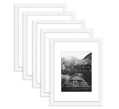 four white frames with black and white images on them, each displaying the same image