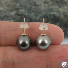 Lovely classic stud earrings, made of 14K solid yellow gold with an organic natural color, Tahitian South Sea cultured pearls from French Polynesia. Each of the genuine saltwater pearl exhibits a high luster, thicker nacre & smooth surface with just a minor natural spots. Style: Classic Hook. Metal Purity: 14K solid yellow gold. Fastening: 14K Solid yellow Gold. Closure: Butterfly ear-backs with silicone jackets. Pearl Type: Genuine Tahitian Seawater Cultured Pearl. Pearl Origin: French Poly Luxury Yellow Gold Tahitian Pearl Earrings, Classic Tahitian Pearl Earrings As Gift, Classic Tahitian Pearl Earrings For Gift, Classic Gold Tahitian Pearl Earrings, Classic Tahitian Pearl Earrings, Tahitian Pearl Round Anniversary Earrings, Golden South Sea Pearls, Saltwater Pearls, French Polynesia