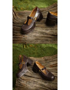 Real Leather Vintage T-strap Chunky Heel Mary Janes Shoes — Obiono