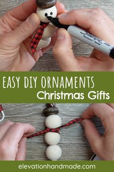 someone is making a snowman ornament for their christmas gifts with the words easy diy ornaments