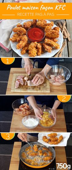 the steps to make fried chicken wings with rice and seasoning are shown in three different pictures