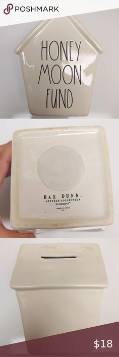  Rae Dunn Honey Moon Fund cream ceramic piggy bank great condition Ceramic Piggy Bank, Honeymoon Fund, Honey Moon, Light Cream, Piggy Bank, Honey, Conditioner