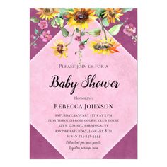 a baby shower with sunflowers and flowers on the front, in pink tones