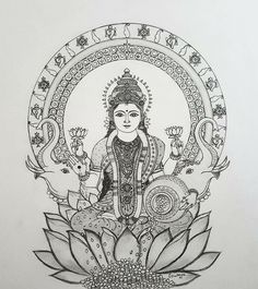 a drawing of a buddha sitting on top of a lotus