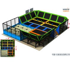 an indoor trampoline is shown with instructions