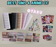 an assortment of anime collectibles are displayed on a white background with the words best sims 4 anime cc