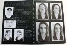 an open book with black and white pictures of people's faces, including the words angelel solita