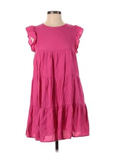 After Market Casual Dress Size: Small Pink Dresses - used. No Fabric Content, DropWaist, Ruffles, Solid, Midi/Calf Length, Sleeveless | After Market Casual Dress - DropWaist: Pink Solid Dresses - Used - Size Small Pink Casual Dress, Pink Dress Casual, Pink Dresses, Pink Solid, Solid Dress, Drop Waist, Casual Dresses For Women, Pink Dress, Ruffles