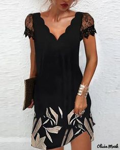 Color: style4, Size: XL Lace Dress Casual, Short Noir, Contrast Dress, Black Party Dresses, Black Short Dress, Mini Robes, Elegant Dresses For Women, Lace Short, Tonga