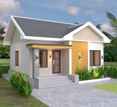 House Design 3d 7.5x8.5 Meter 25x28 Feet 2 bedrooms Gable Roof (A4 Hard Copy) | eBay House Design 3d, Small Cottage Designs, House Design Plans, Nice Houses, Bedroom Bungalow, Small Bungalow, Bungalow Style House Plans, Small House Layout, Modern Small House Design