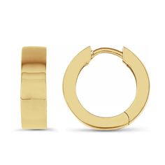 These classic 14K Solid Gold Huggie Hoop Earrings are perfect for everyday wear and add a touch of elegance to any look. With a sleek and minimalist design, they feature a polished gold finish and a secure hinged closure, making them comfortable and easy to wear. The 4.2mm thick hoops offer just the right amount of boldness without overwhelming your style, while the 14.5mm size is ideal for a subtle statement. These versatile huggie hoops are great for casual or formal settings, making them a pe Luxury Gold Huggie Earrings Tarnish Resistant, Luxury Gold Tarnish Resistant Huggie Earrings, Luxury Gold-tone Huggie Earrings For Women, Luxury Tarnish Resistant Gold Huggie Earrings, Luxury Tarnish Resistant Yellow Gold Hoop Earrings, Luxury Tarnish-resistant Hoop Huggie Earrings, Luxury Yellow Gold Minimalist Huggie Earrings, Luxury Tarnish Resistant Hoop Earrings For Wedding, Luxury Minimalist Yellow Gold Hoop Earrings