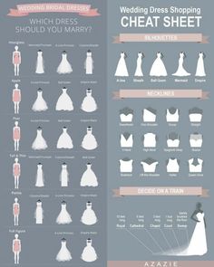 the wedding dress shopping guide for brides and grooms is shown in this info sheet