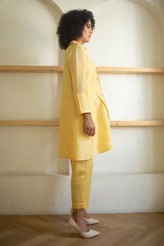 Shop for Oja Yellow Handloom Silk Asymmetric Tunic And Pant Set for Women Online at Aza Fashions Asymmetric Tunic, Applique Shirts, Applique Embroidery, Embroidered Applique, Floral Applique, Pant Set, Embroidered Silk, Silk Shirt, Set For Women