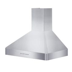 a stainless steel range hood on an isolated white background for use in commercial kitchen appliances