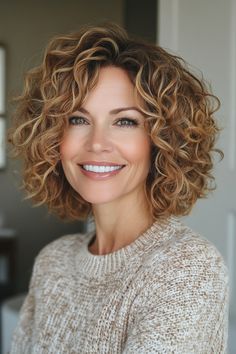 34 Ultra-Chic Short Curly Hairstyles for Women Over 50 in 2024 – CreativeBooster Older Women's Hairstyles, Golden Highlights