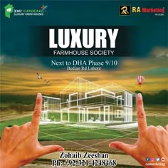 the poster for luxury farm house society next to dha phase 9, 10 and 11