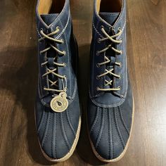 Never Worn. Excellent Condition. Johnston & Murphy Blue Suede Duck Boots. Soles Made From Genuine Crepe. Blue Goodyear Welted Boots With Round Toe, Blue Leather Moc Toe Boots, Mens Boots Online Duck, Mens Blue Suede Boots, Mens Brown Leather Boots, Gore Tex Boots, Wingtip Boots, Cap Toe Boots, Leather Chukka Boots