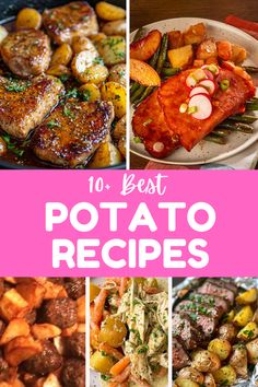 the top ten best potato recipes in this postcard collage are potatoes, carrots, and meat