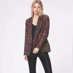 Nwt Karissa Blazer Brown Animal Print Sz Small. Brand New With Tags. Beautiful And Classy, Great With Jeans Dress Pants Or Leggings. This Jacket Would Also Look Great Over A Sheath Dress Or Skirt. Quality Genuine Brand New From Paige. Perfect No Flaws Or Imperfections Brown Long Sleeve Blazer For Night Out, Fall Long Sleeve Snake Print Outerwear, Fall Snake Print Long Sleeve Outerwear, Animal Print Blazer, Leopard Print Blazer, Tuxedo Blazer, Classic Blazer, Velvet Blazer, Printed Blazer