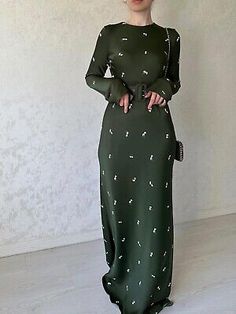 Premium Quality Autumn new fashionable temperament long sleeved slim fit ruffled A-line dress lo, Women's Dresses A Line Long Dress, Streetwear Dress, Slim Hips, Long Bodycon Dress, Floral Outfit, Maxi Dress Green, Hip Dress, Floor Length Dresses, Floral Maxi