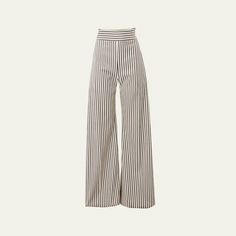 Carolina Herrera pants in stripe motif Full length High rise Wide legs Viscose/cotton/elastane Dry clean Made in Italy Chic High Waist Vertical Stripes Wide Leg Pants, Chic High Waist Wide Leg Pants With Vertical Stripes, Chic Wide Leg Bottoms With Vertical Stripes, Chic Striped High Waist Wide Leg Pants, Chic High Waist Bottoms With Vertical Stripes, Chic White Bottoms With Striped Hem, Wide Leg Cotton Bottoms With Vertical Stripes, Chic Striped High-waisted Wide Leg Pants, Chic Striped Wide Leg Cotton Pants