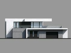 an architectural rendering of a modern house with garages and balconies on the second floor