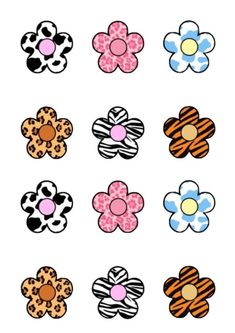 six different types of flower cliparts on a white background with black and pink flowers