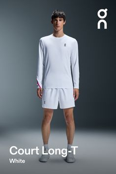 This long-sleeved tennis tee is a style staple. Light and versatile, it's ideal for game day, training and all-day wear | On Men's Court Long-T Long-Sleeve Shirt in White, Size: XXL. Performance tennis, racket sports, lightweight Tennis. Performance Tennis White Long Sleeve Workout T-shirt, Athleisure Short Sleeve Tennis T-shirt, White Breathable Sportswear T-shirt, White Moisture-wicking Tennis T-shirt, Pre-shrunk Cotton Tennis T-shirt, Running Accessories, Long T, Sports Top, Tennis Clothes