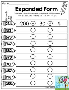 an expanded form worksheet with numbers and pencils to help students learn how to write