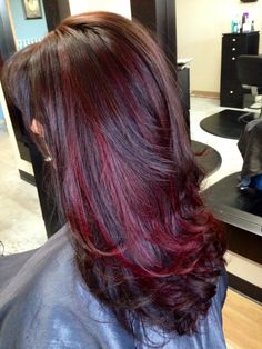 Halo Hair Color, Red Halo Hair, Hair Color With Bangs, Red Hair Streaks, Black And Red Hair, Red Highlights In Brown Hair, Red Balayage Hair, Red Hair With Highlights, Cherry Red Hair