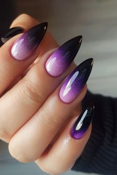 Are you ready to take your nail game to the next level with a trend that’s both mesmerizing and versatile? Ombre nails have taken the beauty world by storm, offering a seamless blend of colors Purple Nail Ombre, Purple To Black Ombre Nails, Dark Purple And Black Ombre Nails, Black Purple Nails Ideas, Witchy Ombre Nails, Black Wedding Nails Bridesmaid, Black Purple Ombre Nails, Purple Black Ombre Nails, Black And Purple Ombre Nails