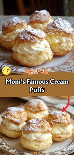 two pictures showing different types of cream puffs