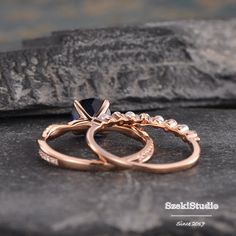 "Pearl Sapphire Engagement Ring Set Lab Blue Sapphire Bridal Set Infinity Rose Gold September Birthstone Twist Solitaire Ring Diamond Gift **Engagement Ring: https://www.etsy.com/listing/609590330 **Wedding Band: https://www.etsy.com/listing/802666186 ITEM INFORMATION Engagement Ring Band Width - (approx. 2.3mm) Center Stone - 7mm Lab Sapphire, Round Cut Side Stone - Natural Diamond Weight - 0.13mm Clarity - SI Color - H Wedding Band: Bandwidth: 1.6mm Side Stone - Natural Diamond& Natural Pe Rose Gold Sapphire Jewelry For Wedding, Elegant Adjustable Stackable Sapphire Ring, Rose Gold Stackable Sapphire Wedding Ring, Stackable Rose Gold Sapphire Wedding Ring, Stackable Rose Gold Sapphire Ring For Wedding, Elegant Bridal Sets With Accent Stones For Gift, Elegant Bridal Sets With Accent Stones As Gift, Elegant Bridal Sets With Accent Stones, Adjustable Sapphire Jewelry For Wedding