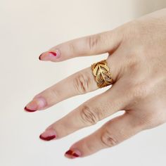 Bold Intertwined leaves Ring Gold Leaf Rings, Multiple Bracelets, Metallic Luster, Bold Rings, Bold Jewelry, Hypoallergenic Jewelry, Jewelry Care Instructions, Leaf Ring, Silver Plated Jewelry