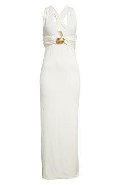 TOM FORD Plunge Neck Stretch Sable Evening Gown | Nordstrom Tom Ford Gown, Neck Stretches, The Drama, Evening Gown, Rear View, Tom Ford, Pearl White, Evening Gowns, Open Back