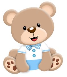 a brown teddy bear wearing a blue and white outfit