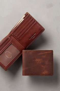 Our handsome Distressed Leather Billfold Wallet holds it all without the weight or bulk. Premium Argentine cowhide leather with a gently broken-in look organizes your cash and cards in a slim design that slides easily in your pocket or tote. You get a divided bill compartment, five card slots, an ID window, and two slip pockets for receipts. This lightweight wallet is lined in resilient nylon with RFID signal blocker to prevent data theft. Wallet Leather Men, Men's Leather Wallet, Men’s Wallet, Wallet Ideas, Men Gift Ideas, Leather Wallets For Men, Leather Wallet Men, Custom Leather Wallet, Leather Wallet Design