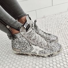 Sneaker Outfits, Studded Heels, Shoe Closet, Shoe Obsession, Silver Glitter