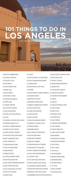 the los angeles skyline with text that reads 101 things to do in los angeles