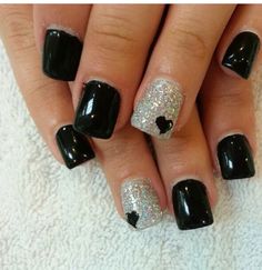 Rock Nails, Grey Nail, Black Nails With Glitter, Pedi Ideas, Nails With Glitter, Girlie Girl, Glitter Gel Nails, Short Square Nails