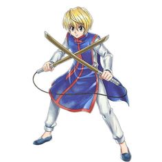 an anime character with two swords in his hands and one holding the other's hand