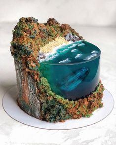 a piece of cake that is made to look like the ocean