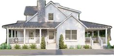 this is an artist's rendering of a house with porches and columns on the front