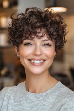 Messy Curly Pixie Haircut, Short Curly Layered Bob, Short Bob Curly Hair, Pixie Curly Hair, Curly Hairstyles For Older Women, Curly Hairdos, 2024 Haircut, Hair 2025, Older Women's Hairstyles