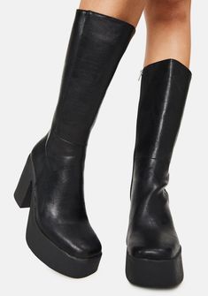 Gogo Boots Outfit, Combat Boots Heels, Dr Martens Platform, Knee High Boots Black, Go Go Boots, Knee High Platform Boots, Calf High Boots, Ellie Shoes, Black High Boots