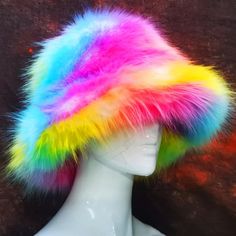 41964656328751 Bucket Hats For Women, Custom Fitted Hats, Pineapple Yellow, Fur Bucket, Faux Fur Bucket Hat, Fur Bucket Hat, Rope Hair, Blue Rainbow, Pink Rainbow