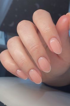 clean girl nails, thin french tip nails, natural nail colors, best summer nails, natural summer nails, almond nail ideas Almond Micro French Tip Nails, Almond Nails Short Natural, French Small Nails, Almond Natural Acrylic Nails, French Tip Nails Natural Nail, Neutral Natural Nails, Clean Nail Ideas, French Tip Nails Natural, Micro French Tip