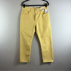 Free People X Levi’s Fresh 501 Original Cropped Jeans Size 29 Size 29x26 Color: Yellow Waist Measurement Is 16 Inches (32 Inches Total) Length Measurement Is 37.5 Inches Inseam Measurement Is 26 Inches Rise Measurement Is 11 Inches A667-1-10 All Offers Are Welcome! Classic Solid Jeans For Spring, Classic Solid Color Jeans For Spring, Classic Spring Jeans, Yellow Jeans For Spring, Classic Yellow Bottoms For Summer, Fitted High Waist Yellow Jeans, High Rise Yellow Jeans For Spring, Jeans Free People, Length Measurement